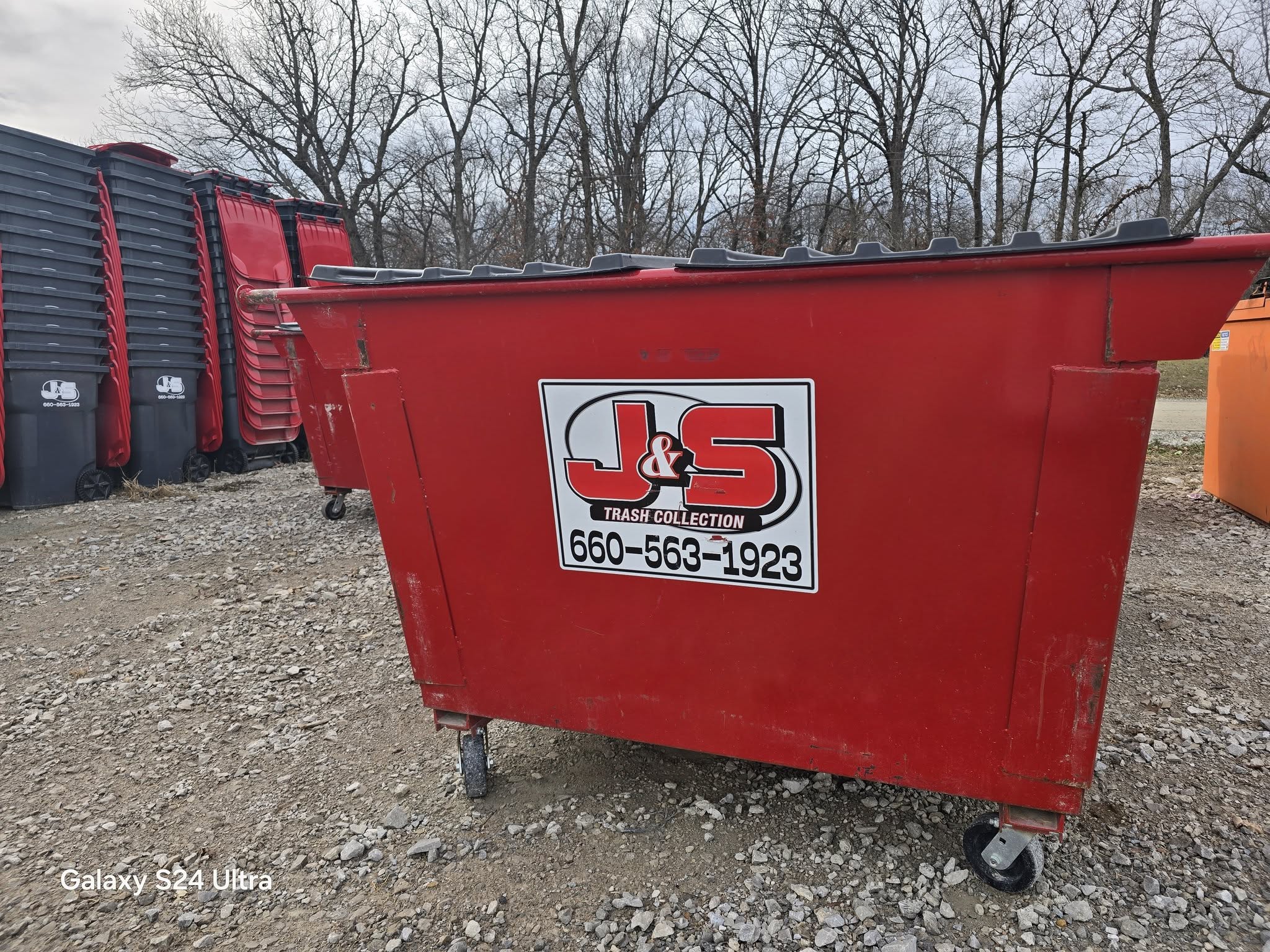 J&S Trash 2-yard dumpster at the yard